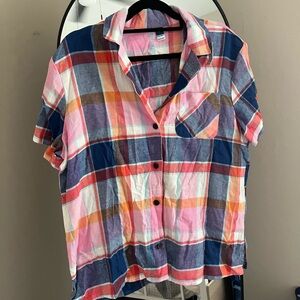 NWT Old Navy Pajama Colorful Plaid Button-Up Shirt